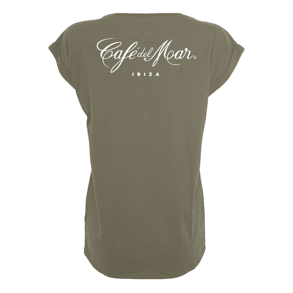 Café Del Mar Ibiza Handwritten White Logo Front And Back Print Women's Casual T-Shirt-Café Del Mar Ibiza Store