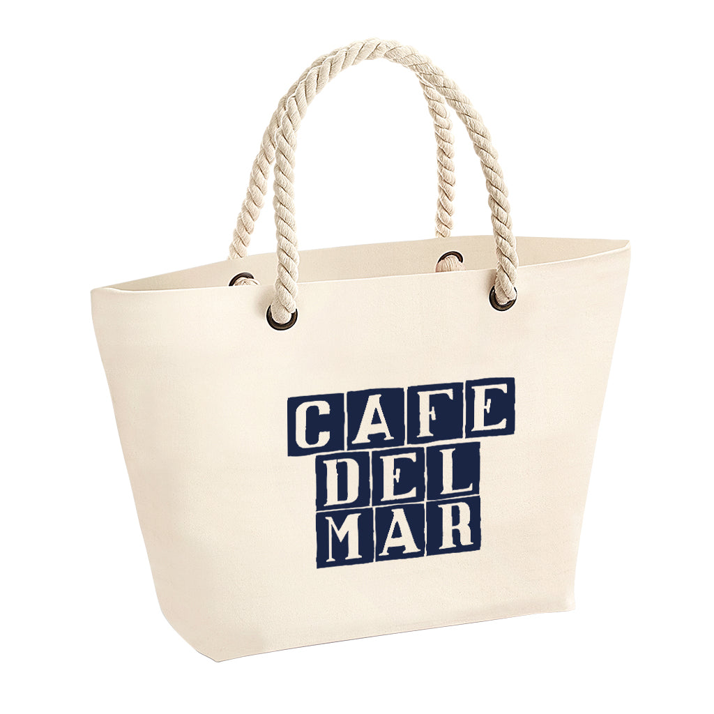 Café del Mar Blue Tile Logo Rope Handle Beach Bag-Café Del Mar Ibiza Store